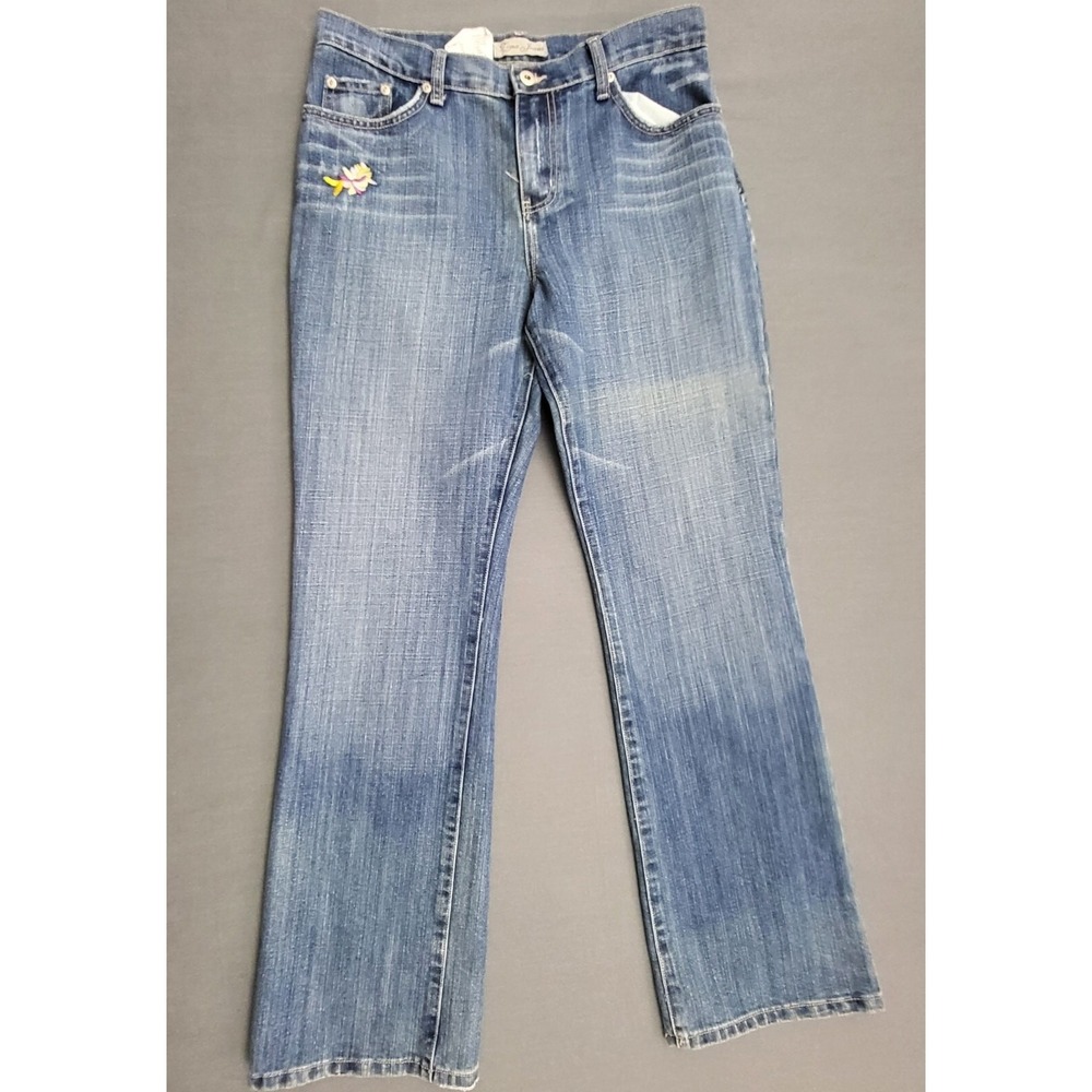 Lena‎ Jeans Womens Blue Embroidered Bootcut Denim High Rise Size 10 Moto Y2K